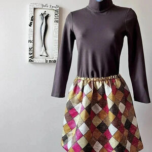 NWT Y2K Alice + Olivia Chocolate Brown Checkered Turtleneck Mini Dress M